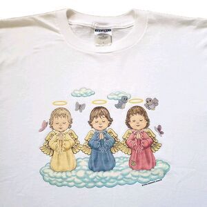 Vintage 90s Little Praying Angels Size Medium Single Stitch White Jesus T-Shirt